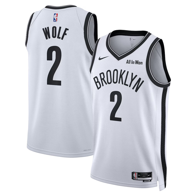 KODYSPORTS Premium Basketball Daniel Wolf #2 Brooklyn Nets Association Edition Fan Support Team Jersey - White