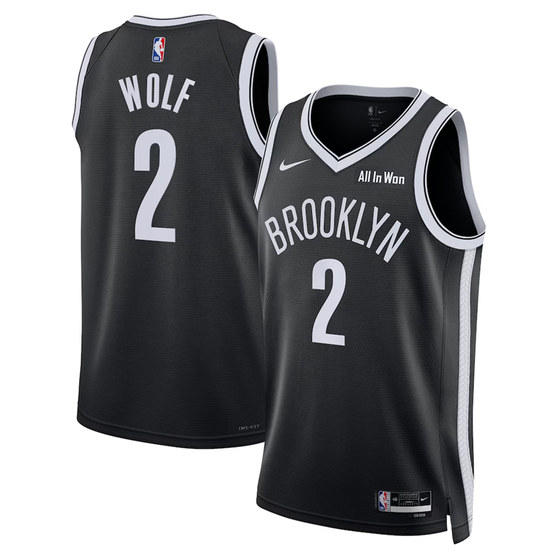 KODYSPORTS Premium Basketball Daniel Wolf #2 Brooklyn Nets Icon Edition Fan Support Team Jersey - Black