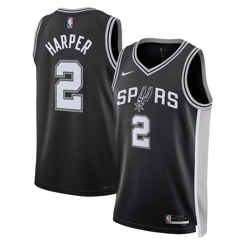 KODYSPORTS Premium Basketball Dylan Harper #2 San Antonio Spurs Icon Edition Fan Support Team Jersey - Black