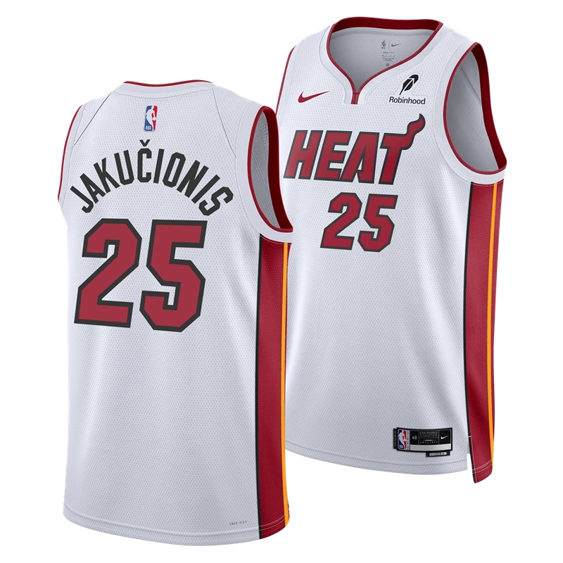 KODYSPORTS Premium Basketball Kasparas Jaku?ionis #25 Miami Heat Association Edition Fan Support Team Jersey - White