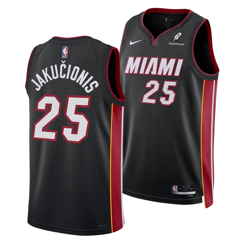 KODYSPORTS Premium Basketball Kasparas Jaku?ionis #25 Miami Heat Icon Edition Fan Support Team Jersey - Black