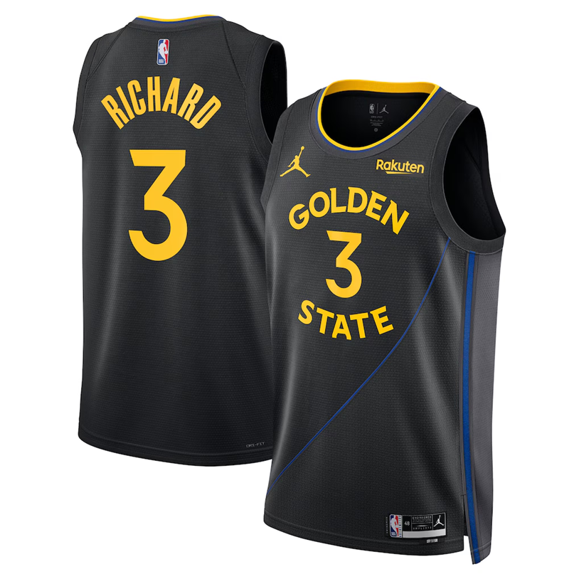 KODYSPORTS Premium Basketball Will Richard #3 Golden State Warriors Statement Edition Fan Support Team Jersey - Black