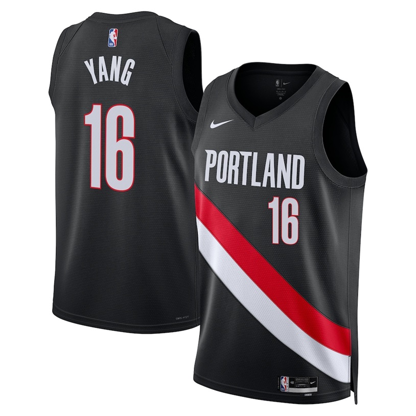 KODYSPORTS Premium Basketball Yang Hansen #16 Portland Trail Blazers Icon Edition Fan Support Team Jersey - Black