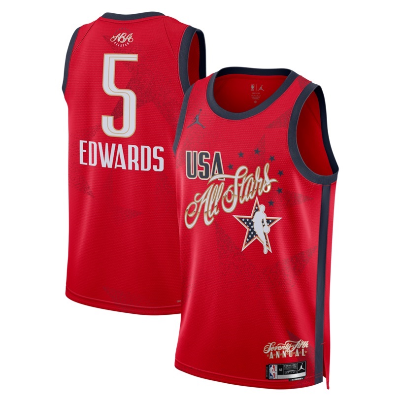 KODYSPORTS Premium Basketball Anthony Edwards #5 All-star 2026 Edition Fan Support Team Jersey - Red