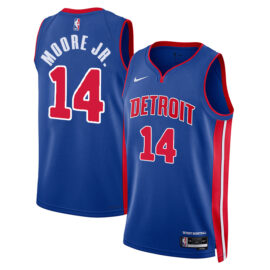 KODYSPORTS Premium Basketball Wendell Moore Jr. #14 Detroit Pistons Icon Edition 2025-26 Fan Support Team Jersey - Blue