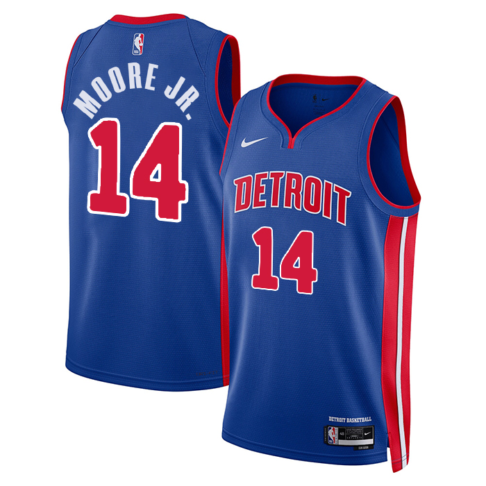 KODYSPORTS Premium Basketball Wendell Moore Jr. #14 Detroit Pistons Icon Edition 2025-26 Fan Support Team Jersey - Blue