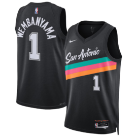 KODYSPORTS Premium Basketball Victor Wembanyama #1 San Antonio Spurs City Edition Fan Support Team Jersey - Black