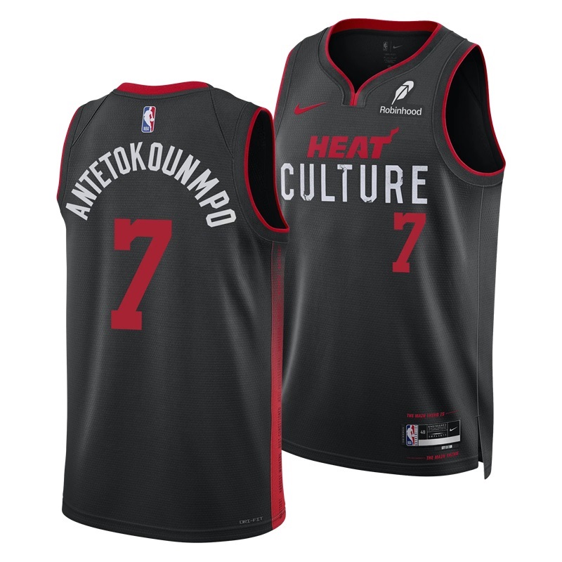 Basketball Antetokounmpo #7 Miami Heat Culture Edition Fan Support Team Jersey - Black