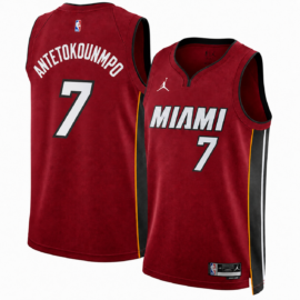 KODYSPORTS Premium Basketball Antetokounmpo #7 Miami Heat Statement Edition Fan Support Team Jersey - Red