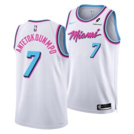 KODYSPORTS Premium Basketball Antetokounmpo #7 Miami Heat VICE Edition Fan Support Team Jersey - White