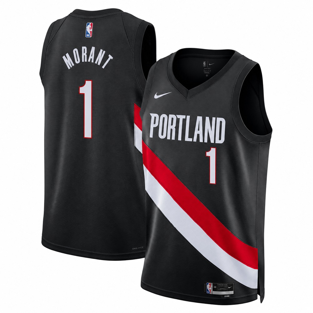 Basketball Ja Morant #1 Portland Trail Blazers Icon Edition Fan Support Team Jersey - Black