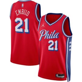 KODYSPORTS Premium Basketball Joel Embiid #21 Philadelphia 76ers Statement Edition Fan Support Team Jersey - Red